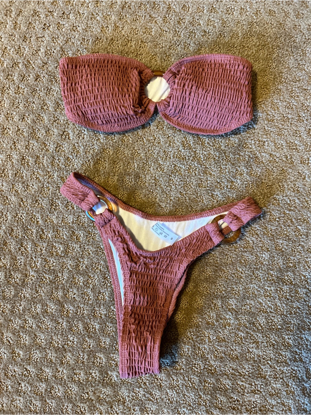 Smocked Strapless Bikini Set in Dusty Rose